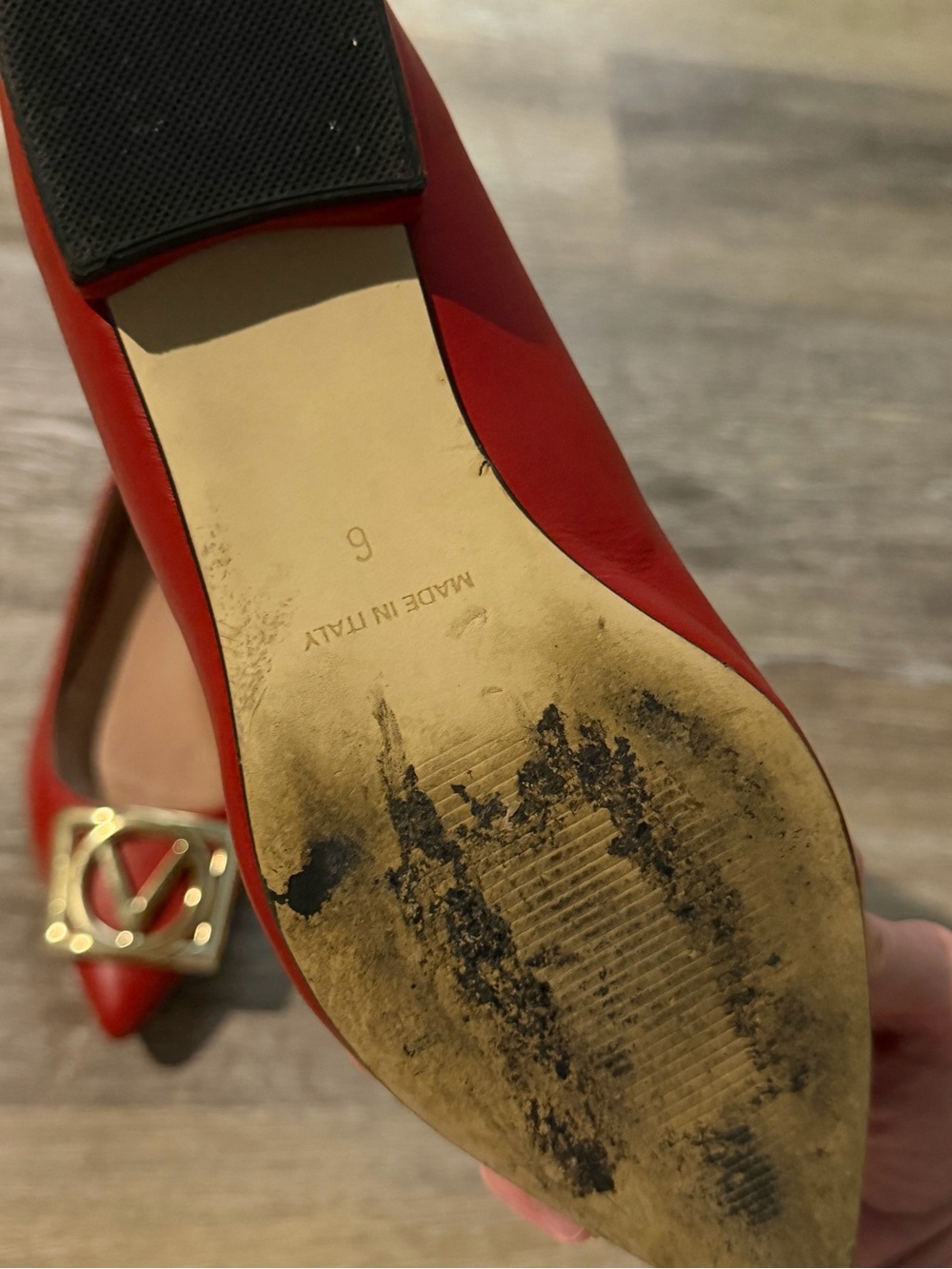 Valentino Red Pointed Toe Flats with Gold V Logo (size 6/36) - Picture 4 of 4
